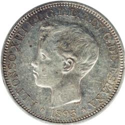 Alfonso XIII Peso 1895 PGV, KM-24, AU55 NGC, almost ide 