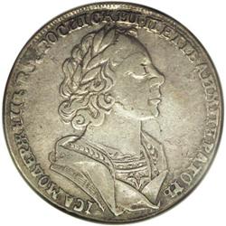 Peter I. Ruble 1725, Bit-977, XF40 ANACS. An average st 