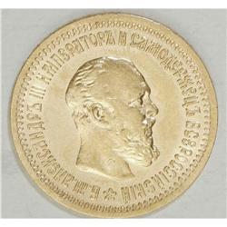 Alexander III. Gold 5 Roubles 1889 A?- A?, AF on trunca 