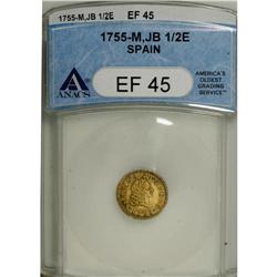 Fernando VI (1746-59) gold Half Escudo 1755-M JB, Fr-27 