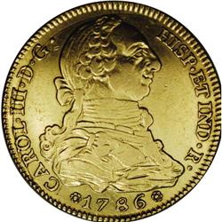 Carlos III gold 4 Escudos 1786-M, Fr-284, real 