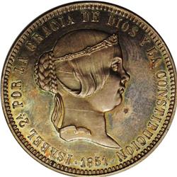 Isabella II uniface die-trials 20 Reales 1851, types as 