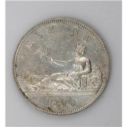 Reclined Espana silver 5 Pesetas 1870 (70) SN M, KM-655 