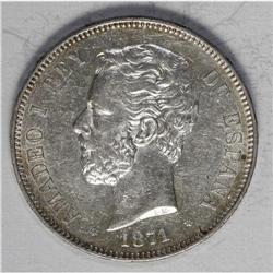 Amadeo I silver 5 Pesetas 1871 (71) SD M, 