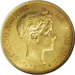 Alfonso XIII gold 100 Pesetas 1897 (97) SG V, KM-708, A 