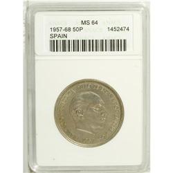 General Franco C-N rare-date 50 Pesetas 1957 (68 in sta 