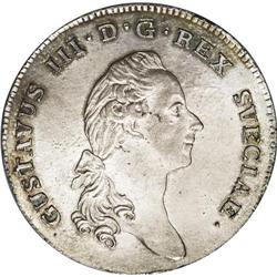 Gustaf III Riksdaler 1782-OL, KM527, Davenport 1736, ch 