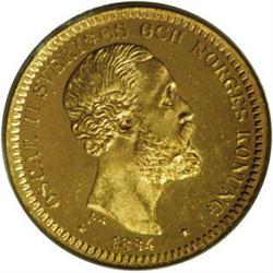 Oscar II gold 20 Kronor 1884-EB, KM748, MS66 PCGS, full 