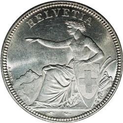 Confederation. 5 Francs 1851-A, KM-11, Brilliant Uncirc 