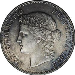 Confederation. 5 Francs 1888-B, KM-34, Choice About XF 