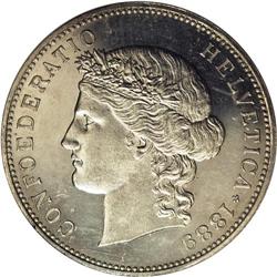 Confederation. Specimen 5 Francs 1889-B, KM-34, SP61 NG 