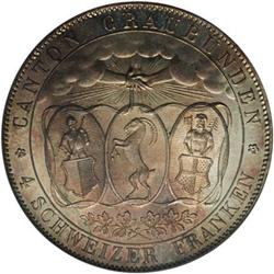 Graubunden. 4-Franken (Thaler) 1842, KM-17, MS65 PCGS, 