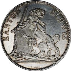 Schwyz. 5 Francs 1867, KM-S9, Choice AU-UNC, brilliant 