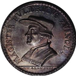 Silver evangelistic medal, Zvingli, 1719, Leu-499, Hall 