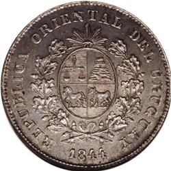 Silver Peso 1844, KM-5, coin die-alignment, rare, MS62 