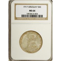 Republic 50 Centesimos 1917, KM22, MS64 NGC, a fully or 