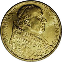 Pius XI gold 100 Lire 1933-34, KM-Y19, choice BU, an ex 