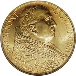 Pius XI gold 100 Lire 1935, KM-9, MS66 NGC, another sat 