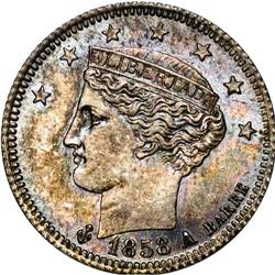 Republic 1/2 Real 1858A, KM-Y8, superb toned UNC, just 