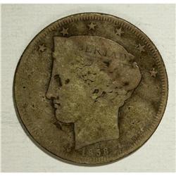 Republic 5 Reales 1858A, KM-Y11 