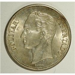 Republic 5 Bolivares 1929 Low 9, KM-Y24.2, choice lustr 