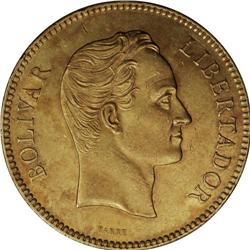 Republic gold 100 Bolivares 1886, KM-Y34, lightly toned 