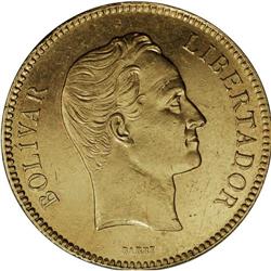 Republic gold 100 Bolivares 1887, KM-Y34, AU with consi 
