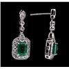 Image 2 : 2.11 ctw Emerald and Diamond Earrings - 18KT White Gold