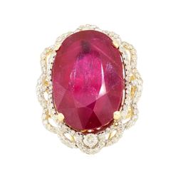 28.57 ctw Ruby and Diamond Ring - 14KT Yellow Gold