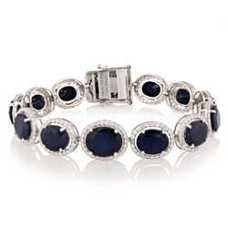 36.08 ctw Blue Sapphire and 3.35 ctw Diamond 14K White Gold Bracelet