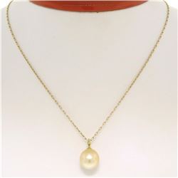 18kt Yellow Gold 10.45mm Pearl and Diamond Solitaire Pendant Necklace