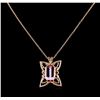 Image 2 : 31.25 ctw Kunzite and Diamond Pendant With Chain - 14KT Rose Gold