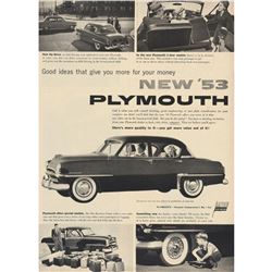 1953 Mid-Century Plymouth Black & White Car Advertisement