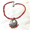Image 1 : Navajo Signed Concha Etched Coral Nugget Necklace