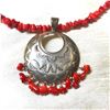 Image 2 : Navajo Signed Concha Etched Coral Nugget Necklace