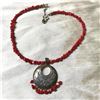 Image 3 : Navajo Signed Concha Etched Coral Nugget Necklace