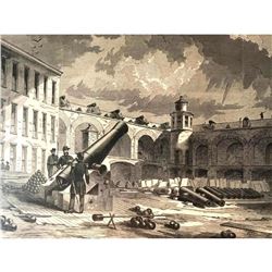 19thc Civil War Engraving, Interior, Mortar, Fort Sumter, Charleston
