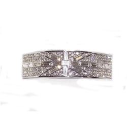 Clear Cubic Zirconia Baguette Cut Silver Hinge Bangle Bracelet