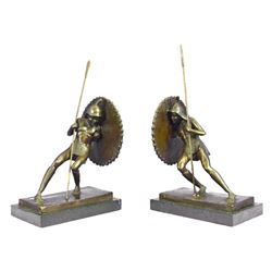 Pair of Warriors With Shields Bronze Bookend Sculptures