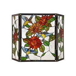 Tiffany-style Stained Glass Sunflower & Hummingbird Fireplace Screen