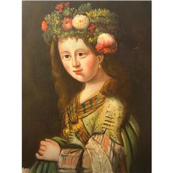 Oil on Canvas Painting, Woman With Floral Headdress