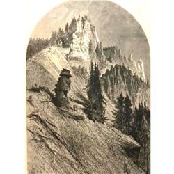 19thc Cliffs On the Yellowstone Wood Engraving