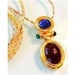 Vintage Estate Givenchy Mogul Gold & Lapis Scarab Gripoix 36" Sautoir Necklace