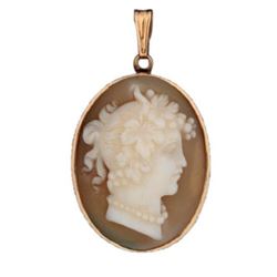 14kt Gold Carved Shell Cameo Brooch Pendant