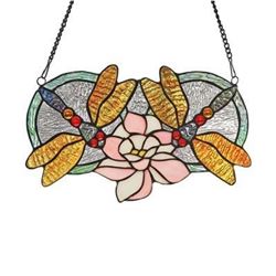 Tiffany Style Art Glass Dragonfly Hanging Panel