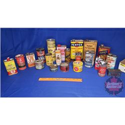 Tray Lot - Hardware/Garage Tins (21): Rawleigh's, Permag, Rexall, Snap, Pentox, etc