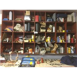 CONTENTS OF UPPER SHELF CABINET (DRILL SHARPENER, PROPANE TORCHES, ROTARY TOOL IN CASE, DOVE TAIL