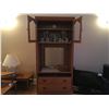 Image 2 : SOLID OAK TV CABINET (36"W X 21"D X 76"H) HAS HIDEAWAY DOORS - INCLUDES CONTENTS (TEA SET TIVOLI