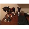 Image 2 : ITEMS ON TOP OF CABINET INCLUDES: CANDLE HOLDERS, LOWERY'S CLYDESDALE FIGURINE, BESWICK MARE, SILVER