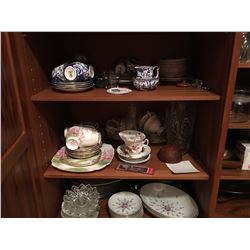 CONTENTS OF CABINETS: ROYAL CROWN DERBY, ROYAL ALBERT, HARMONY HOUSE ROSEBUD, PINWHEEL CRYSTAL